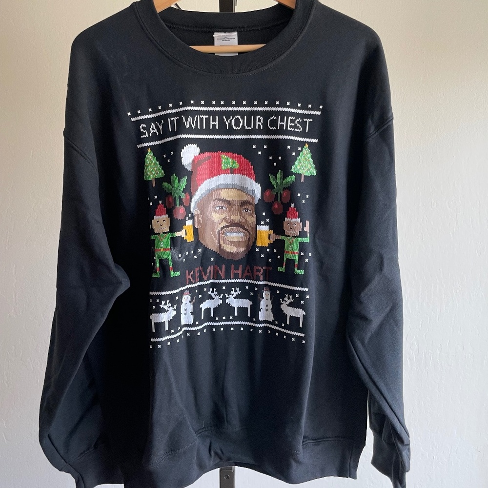 Men's Kevin Hart 'Say it with your chest!' Ugly Sweater Sweatshirt, Size L